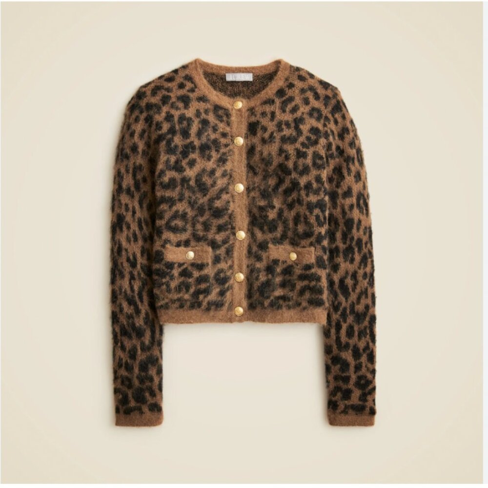 J. Crew Brushed Sweater Lady Jacket in leopard print, size XXS
